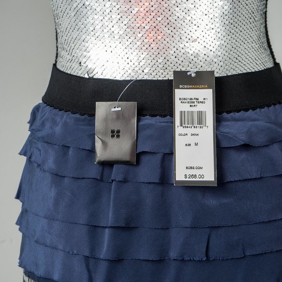 NWT BCBGMaxAzria blue silver bead tired skirt -M - Picture 4 of 5